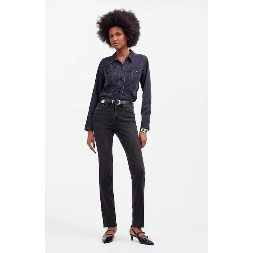 Madewell Stovepipe Cigarette Indie‎ Jeans Black Denim Mid Rise 30x28 Size 27